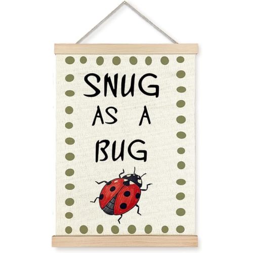 YTRGI Snug as a Bug Nursery Wall Art Decor, Nursery Wall Decor, Cute Ladybug Insect Poster Hanger Frame for Kids Room Playroom Bedroom, 12x16 Inch