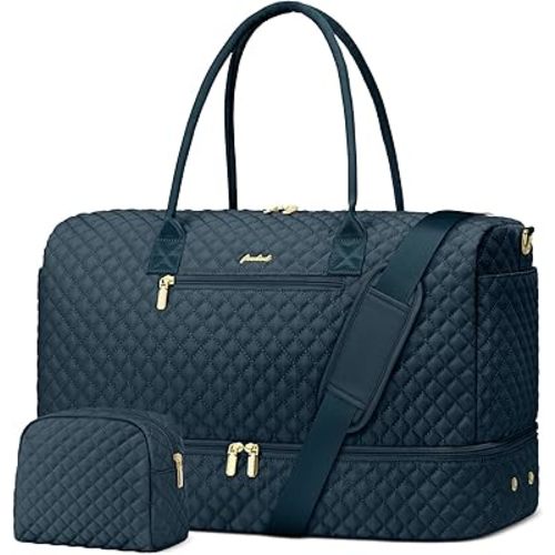 Travel Weekender Bags for Women - Duffle Bag Women with Shoe Compartment Carry On Overnight Bag with Toiletry Bag Duffel Bags with Wet Pocket for Gym Hospital Bags for Labor and Delivery Peacock Blue