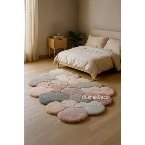 Hand Tufted Wool Cloud Rug, Pastel Color Block Decor