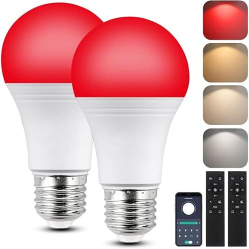 2-Pack 630nm Red Light Bulbs For Sleep - Dimmable & Color Changing With Remote, E26 7w Amber Warm Cool Lightbulb, 100% Blue Light Blocking For Melatonin Promoting, Sleep Bulbs For Bedroom Baby Nursery