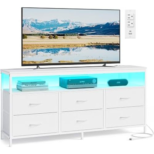 SONGMICS Dresser for Bedroom, Wide Dresser with 6 Drawers & Open Shelf