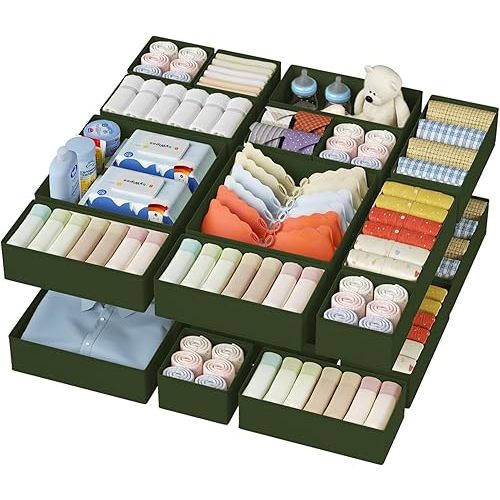 DIMJ Drawer Organizer Clothes - 20 Pack Closet Drawer Organizer Bins for Baby Clothes Storage, Fabric Dresser Organizer for Nursery Bedroom, Foldable Small Drawer Dividers for Underwear Socks