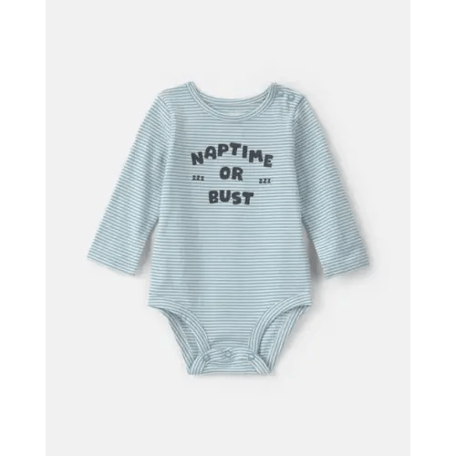 Baby Boy 'Naptime or Bust' Striped Long-Sleeve Graphic Bodysuit - Blue/White | Carter's