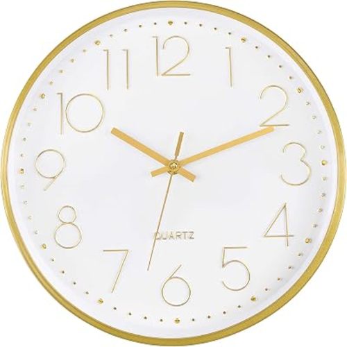 Foxtop 12" Gold Wall Clock Silent Battery Operated Modern Metal Clock