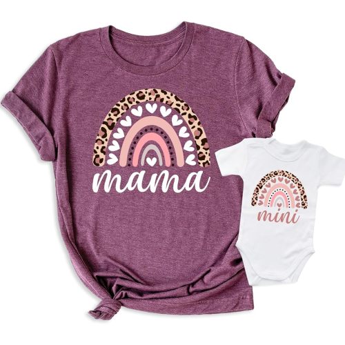 Matching Mama and Mini Shirts, Cute Rainbow Design, Mother and Baby Set, Mommy and Me Outfits, 2-Pack Custom Mother’s Day Gift, Handmade Tops for Women and Baby - Toddler - Youth