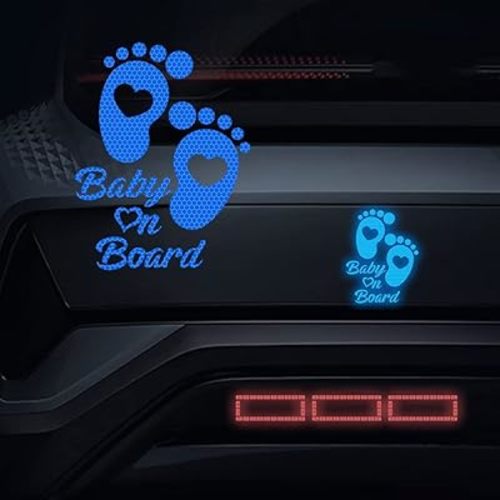 2pcs Footprint Baby on Board Sign Reflective Stickers, High Reflective Baby Safety Warning Vinyl Stickers for Cars Window Body Bumper Stickers,6.1x7.87 inch