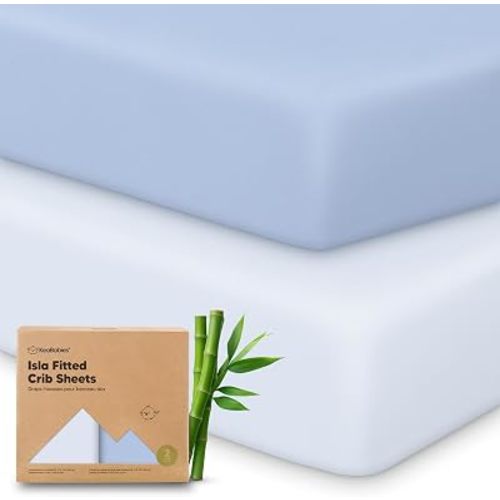 KeaBabies 2-Pack Baby Crib Sheets for Boys, Girls, 52x28 Fitted (Blue Flax)