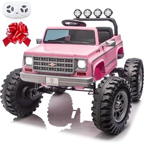 JOYRACER 24V Ride on Car, Licensed Chevrolet Cheyenne Truck w/4X200W Motors, Remote Control, Decoration Streamer, 24 Volt Ride on Toys Power Big Wheels for Big Kids, Pink