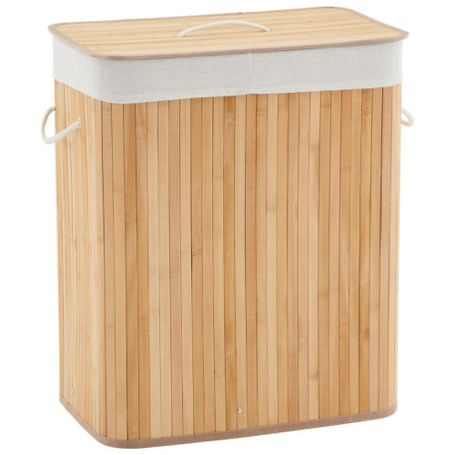 Ebern Designs Bamboo Laundry Hamper Large 104L with Removable 4-Section Liner, Foldable Storage Basket with Lid and Handles | Wayfair