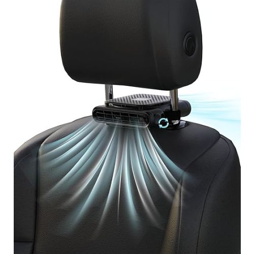 SEAINGO Car Fan for Front and Back Seat, USB Powered (No Battery, Not Rechargeable), Headrest Mount Cooling Fan with Front/Rear Airflow Switch and 3 Speeds, Fits Headrest Posts Spaced 4.6–6.2 in