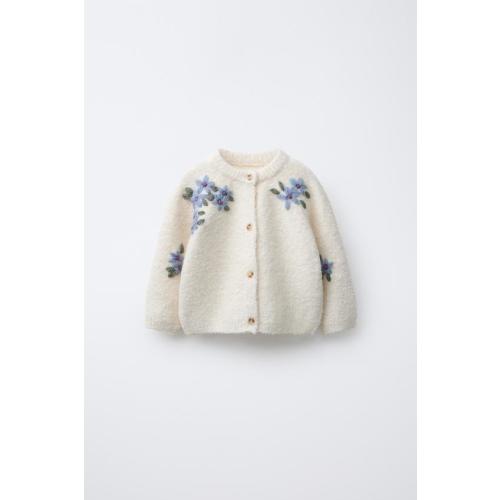 BOUCLÉ FLORAL CARDIGAN - Ecru | ZARA United States 3 - 6 months