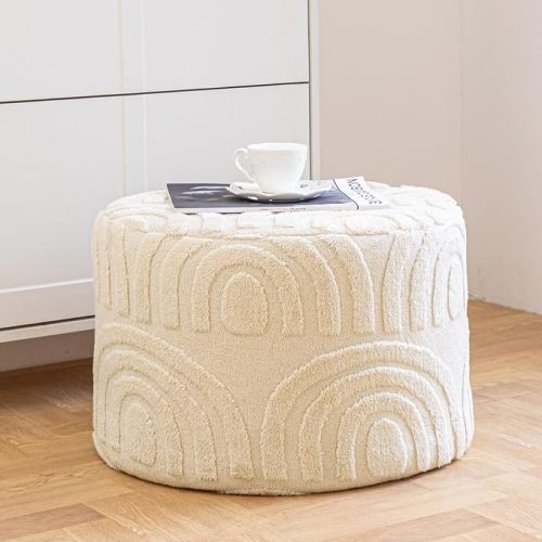 Asuprui Plush Fabric Ottoman Footrest,Foot Stool,20"x14", Linen | Supportive Footstool Ottoman, Bean Bag Ottoman,Hassock, Lightweight Pouf Filler, Foam Stuffed Pouf, Perfect to Rest Your Feet