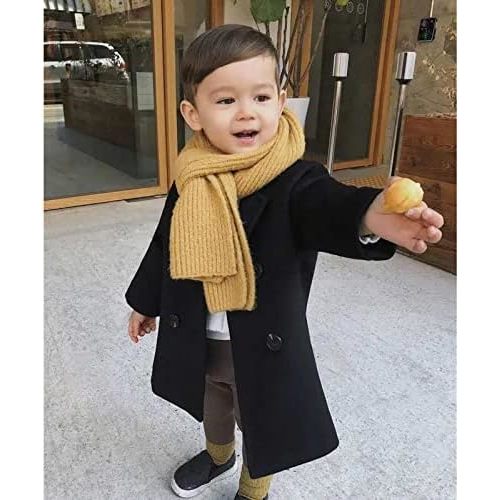 Toddler Baby Boys Plaid Jacket Elegant Notched Collar Double Breasted Wool Blend Over Pea Coat Trench Coat