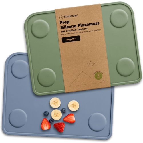 2-Pack Prep Silicone Placemats for Toddlers, Kids, Non Slip Suction Dining Table Baby Placemat, Easy to Clean(Slate)