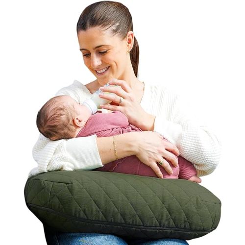 Boppy Nursing Pillow with Luxe Fabric Cover, Quilted Moss, Larger, More Supportive Pillow for Breastfeeding and Bottle Feeding; Firmer and Higher Than Original, w/Premium Cover; JPMA Certified