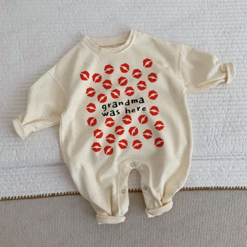 GRANDMA WAS HERE Baby Beige Romper
