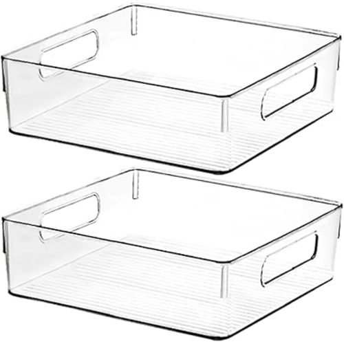 Clear Plastic Storage Bins, Pantry Organizers and Storage or Kitchen Organization and Storage Containers Bins for Organizing, Fridge, Freezer, Bathroom, Pantries, Refrigerator, Cabinet Organizer Bin
