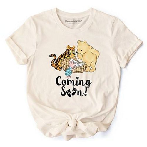 Pregnancy Announcement With Pooh & Tiger T-Shirt, Coming Soon Tee for Expecting Moms