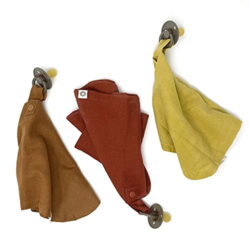 Kishu Baby Indi Fairtrade Certified Organic Cotton Pacifier Blanket Set (Rust, Mustard, Caramel)