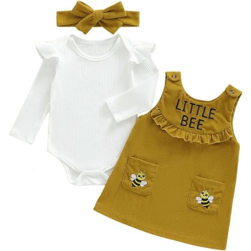 MoZiKQin Baby Girl Halloween Outfit Long Sleeve Ruffle Romper Ghost Embroidery Overall Dress Headband Cute Fall Clothes