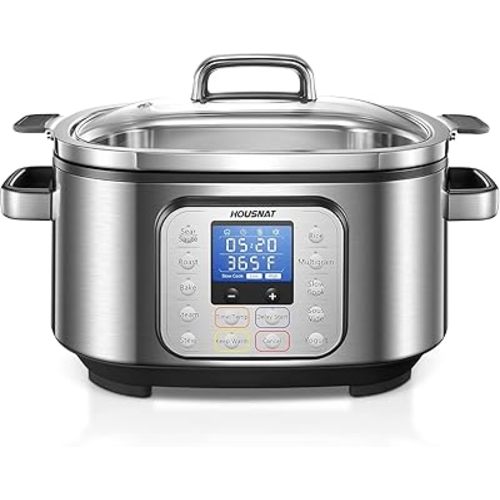 HOUSNAT Slow Cooker 6 Quart 10-in-1 Programmable Stainless Steel Pot