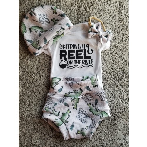 Fishing Baby Outfit: Bummies, Bodysuit & Hat Set