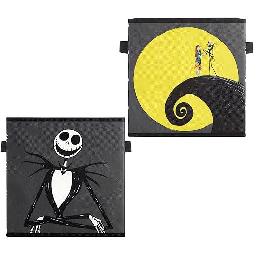Nightmare Before Christmas Jack and Sally Set of 2 Durable Storage Cubes with Handles, 10"x10"x10" Cubes
