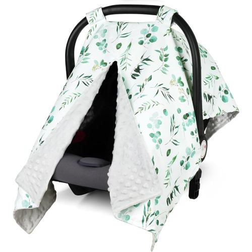 Rquite Car Seat Cover Baby, Carseat Covers Baby Girl, Winter Infant Car Seat Cover, Warm Minky Car Seat Canopy, Baby Carrier Cover with Peekaboo Opening, Multi Use Nursing Cover & Toddler Blanket