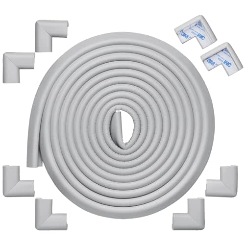 Roving Cove HeftyFit Edge Corner Protector Baby Proofing (Large 18ft Edge 8 Corners), Heavy-Duty, Soft NBR Rubber Foam, Furniture Fireplace Safety Bumper Guard, 3M Adhesive, Stone Grey