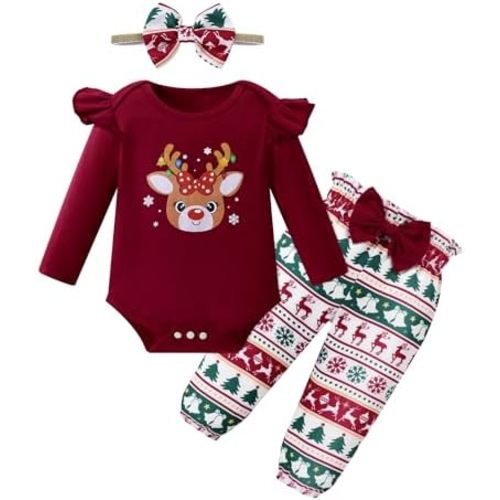 DISAUR Baby Girls Clothes Newborn Infant Baby Girls Outfit Long Sleeve Ruffle Romper Floral Pants Headband Sets 0-18 Months