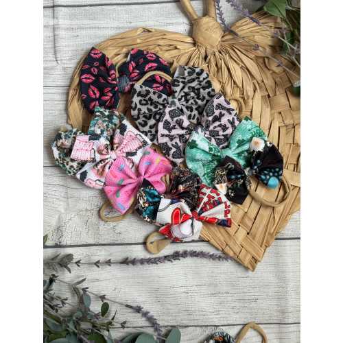 Bow Bundle 10 or 20 Pack – Butterfly & Pinwheel Hair Bows – Nylon Headwrap or Alligator Clip – Random Pre-Made