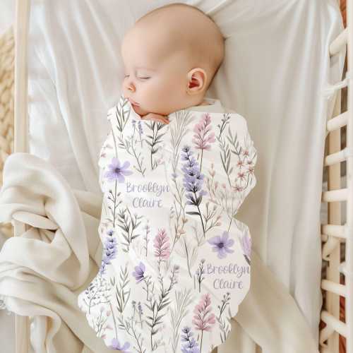 Wildflower Personalized Blanket, Pink and Purple Baby Blanket, Floral Shower Gift, Baby Girl Swaddle Blanket, Crib, Newborn Photos Prop