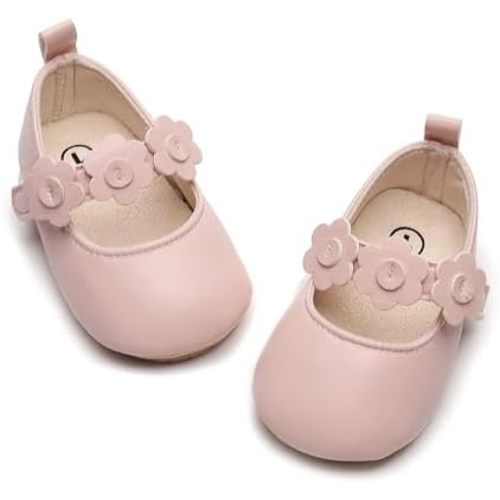 HONGTEYA Infant Baby Girls Mary Jane Flats Non Slip for Toddler First Walkers Soft Sole PU Leather Crib Shoes Sneaker Wedding Party Christmas Princess Dress Shoes Baby Moccasins Girls