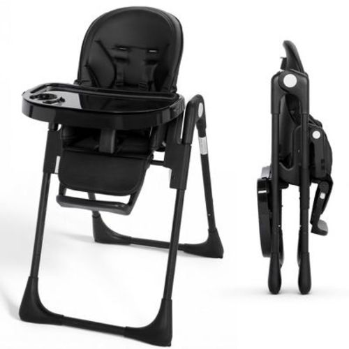 Kinder King Foldable High Chair for Baby, Toddler Eating Chair with Detachable Double Trays, Black