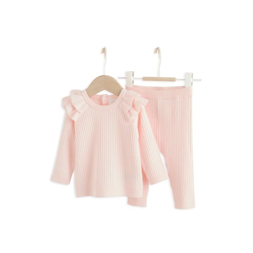 Kids' Ruffle Shoulder Rib Knit Top & Leggings Set