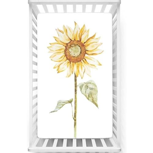 Sunflower Themed Fitted Crib Sheet,Standard Crib Mattress Fitted Sheet Toddler Bed Mattress Sheets -Baby Sheet for Boys Girls,52 x 28 Inch,Yellow Green