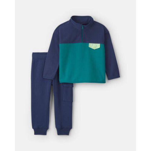 Baby Boy 2-Piece Color Block Fleece Pullover & Pant Set - Navy Blue/Green | Carter's