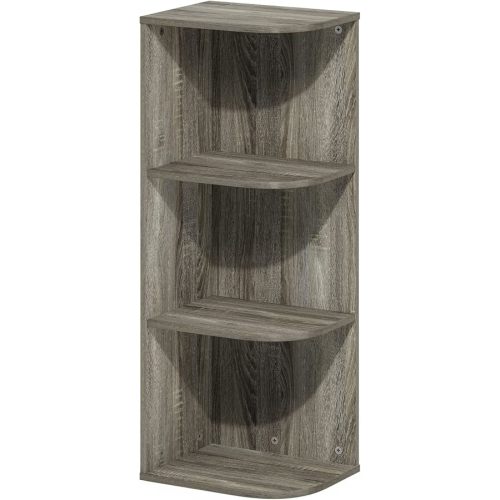Furinno PASIR Book Shelf, 3-Tier Corner Bookshelf with Open Shelf, Standing Bookcase, 9.3 x 12 x 31.5 for Organization and Storage, for Living Room, Bedroom, Home Office, French Oak