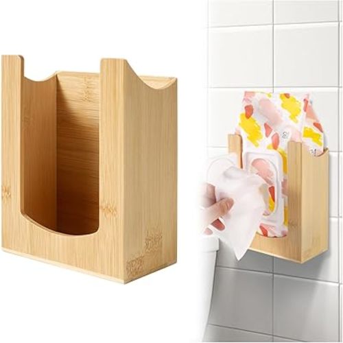 Bamboo Wipes Dispenser Wall Mount, Wipe Box Holder for Bathroom, Kitchen, Living Room, Storage Container for Facial Tissues, Face Towel