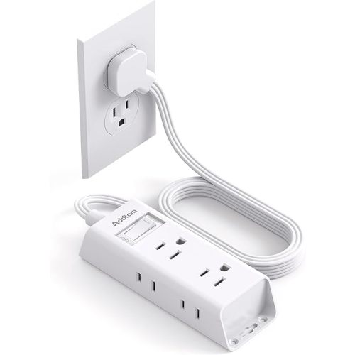 Cruise Essentials - Flat Plug Power Strip, Addtam 5 ft Ultra Flat Extension Cord with 6 Outlets Extender, No Surge Protector for Cruise Ship, Travel, Dorm, Home Office, ETL Listed