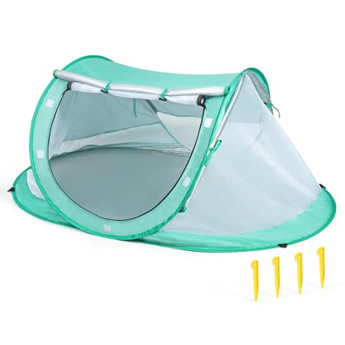 Orzbow Beach Tent, Large Pop Up Beach Tent Sun Shelter with Mosquito Net, UPF 50+ UV Protection Sun Shelter, Portable with Carry Bag & 4 Stakes, Green