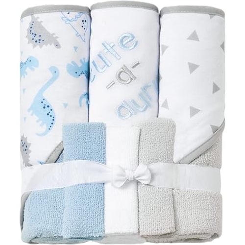 Viviland Lot de 6 serviettes de toilette pour bébé et bébé - Serviettes à capuche absorbantes - Serviettes de bain absorbantes - Serviettes de bain ou serviettes de visage pour fille et garçon - Dimensions : 71,1 x 71,1 cm - Dinosaure
