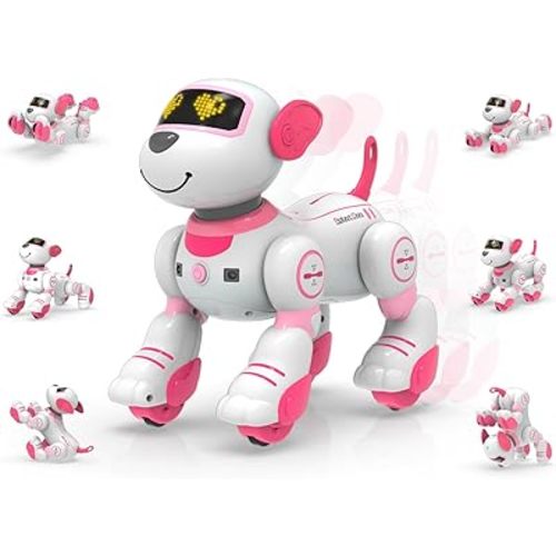 Programmable Remote Control Robot Cat Robot Dog for Kids, Interactive Robotic Dog Robotic Cat, Robo Dog Robo Cat, RC Robot with Touch Sensing, LED Eyes, Dance & Music
