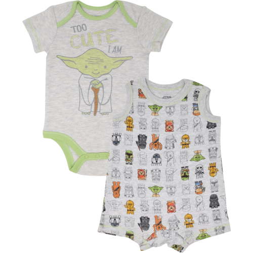 Star Wars Yoda Infant Baby Boys Bodysuit and Romper White / Grey 6-9 Months