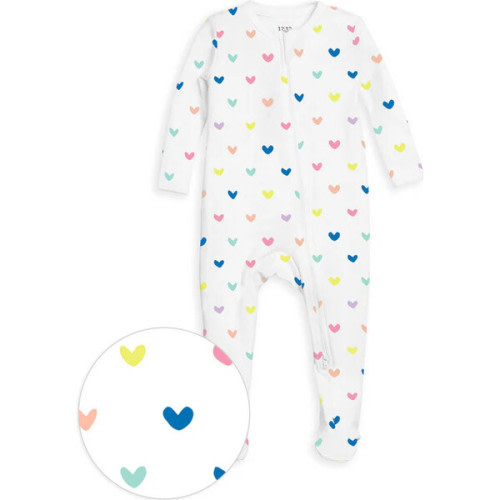 The Organic Zipper Footie, Rainbow Hearts - 12|12 | Maisonette