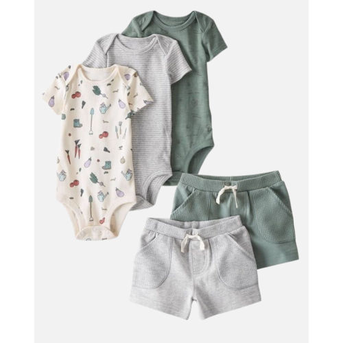 5-Pack Organic Cotton Bodysuits and Waffle Knit Shorts Set - 3M