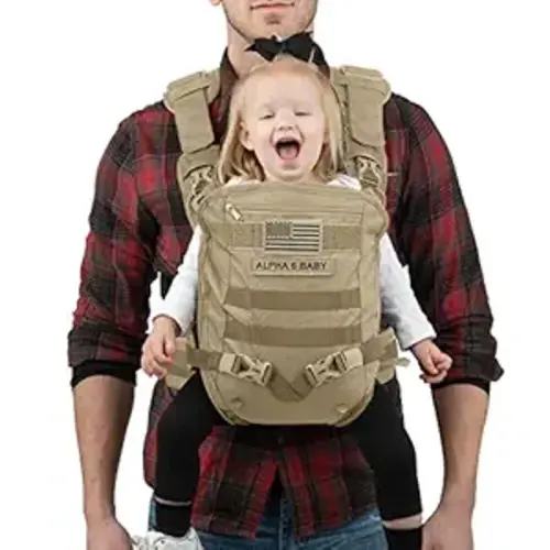 Front Facing Baby Carrier for Dad | Ergonomic Baby Carrier for Men | Infant to Toddler | Military Design Holder with Lumbar Support | Great for Hiking and Travel | MOLLE Compatible | Desert Khaki