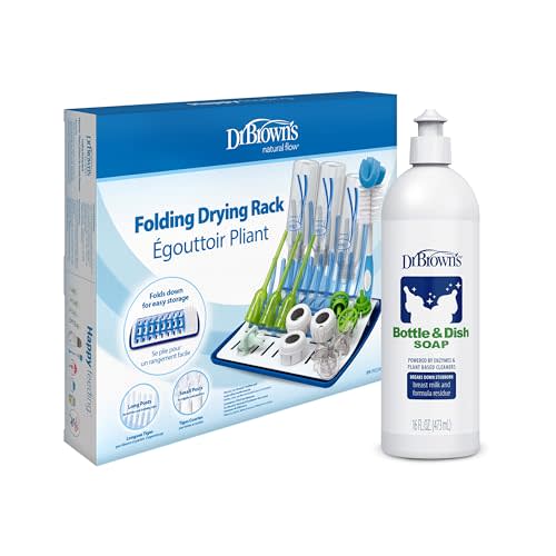 Dr. Brown's Folding Baby Bottle Drying Rack with Bottle & Dish Soap for Baby Bottles and Baby Accessories, Plant-Derived, Fragrance-Free