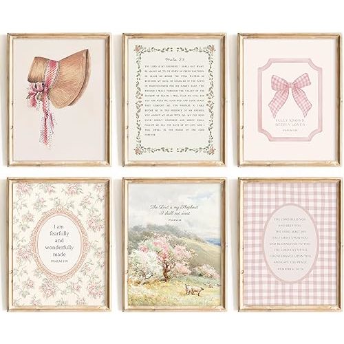 Christian Nursery Wall Art Bible Verse Canvas Wall Decor Pink Vintage Girls Nursery Poster Scripture Floral Bow Print Coquette Room Decor Pictures Jesus Artwork for Bedroom 12x16x6 Inch Unframed