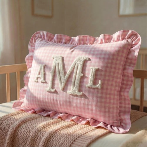 Personalized Name Ruffle Pillow, Punch Needle Embroidered Cushion, Baby Shower Gift, Nursery Room Decor